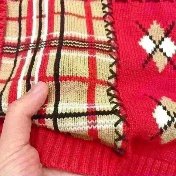 Grandma Boho Bohemians Button Down Crew Neck Red Sweater Vest. - Picture 7 of 11